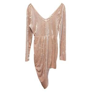 Charlotte Russe Light Pink Crushed Velvet Deep V-Neck Mini Dress Large